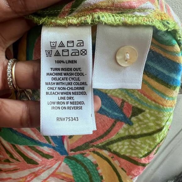 C & C California Button Up 100% Linen Shirt Bright Tropical Loose Fit Women's Lg - Picture 6 of 6